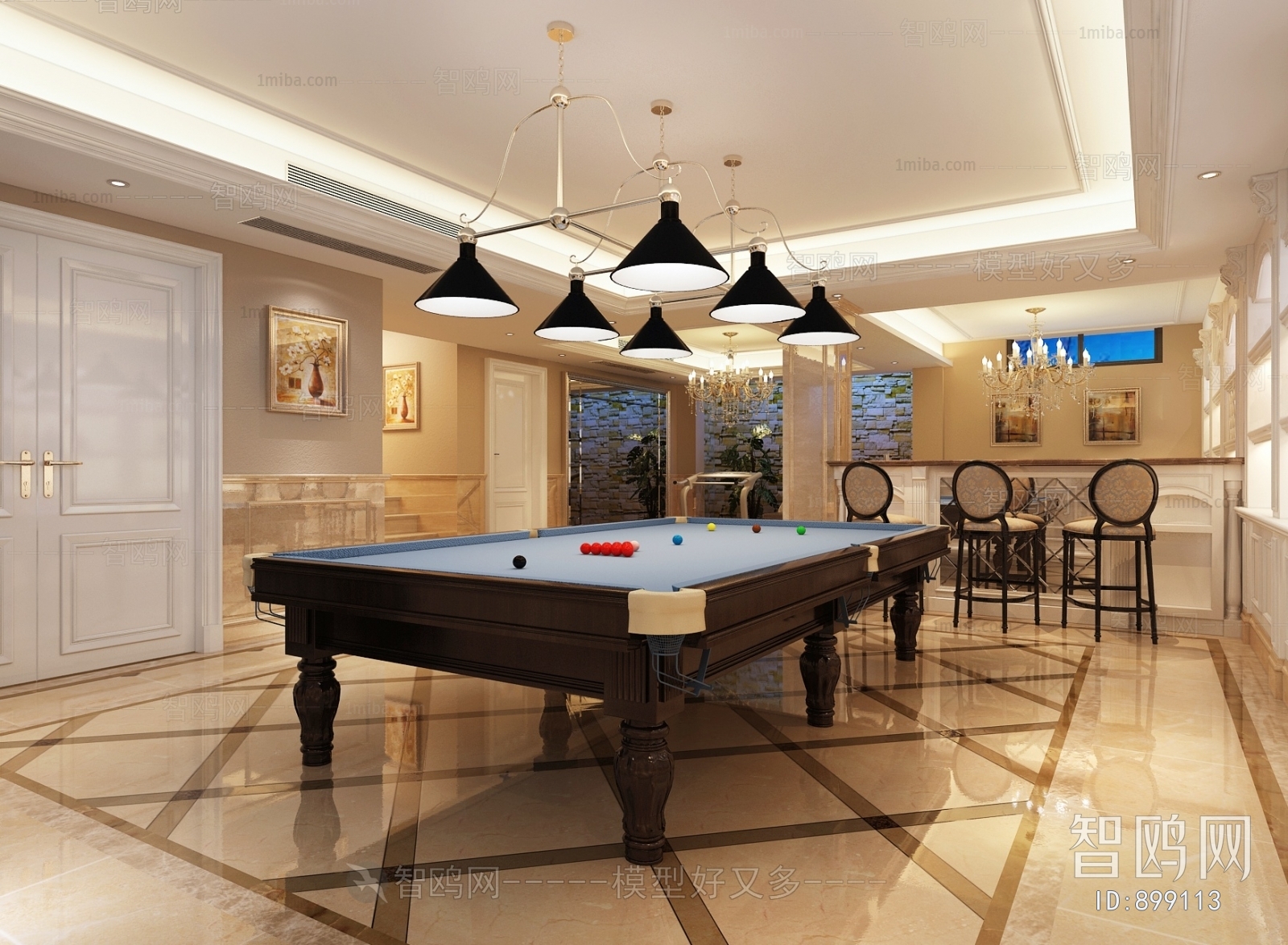 Simple European Style Billiards Room