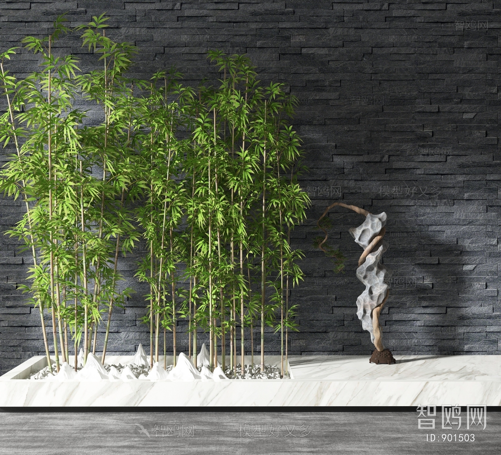 现代竹子毛石背景墙
