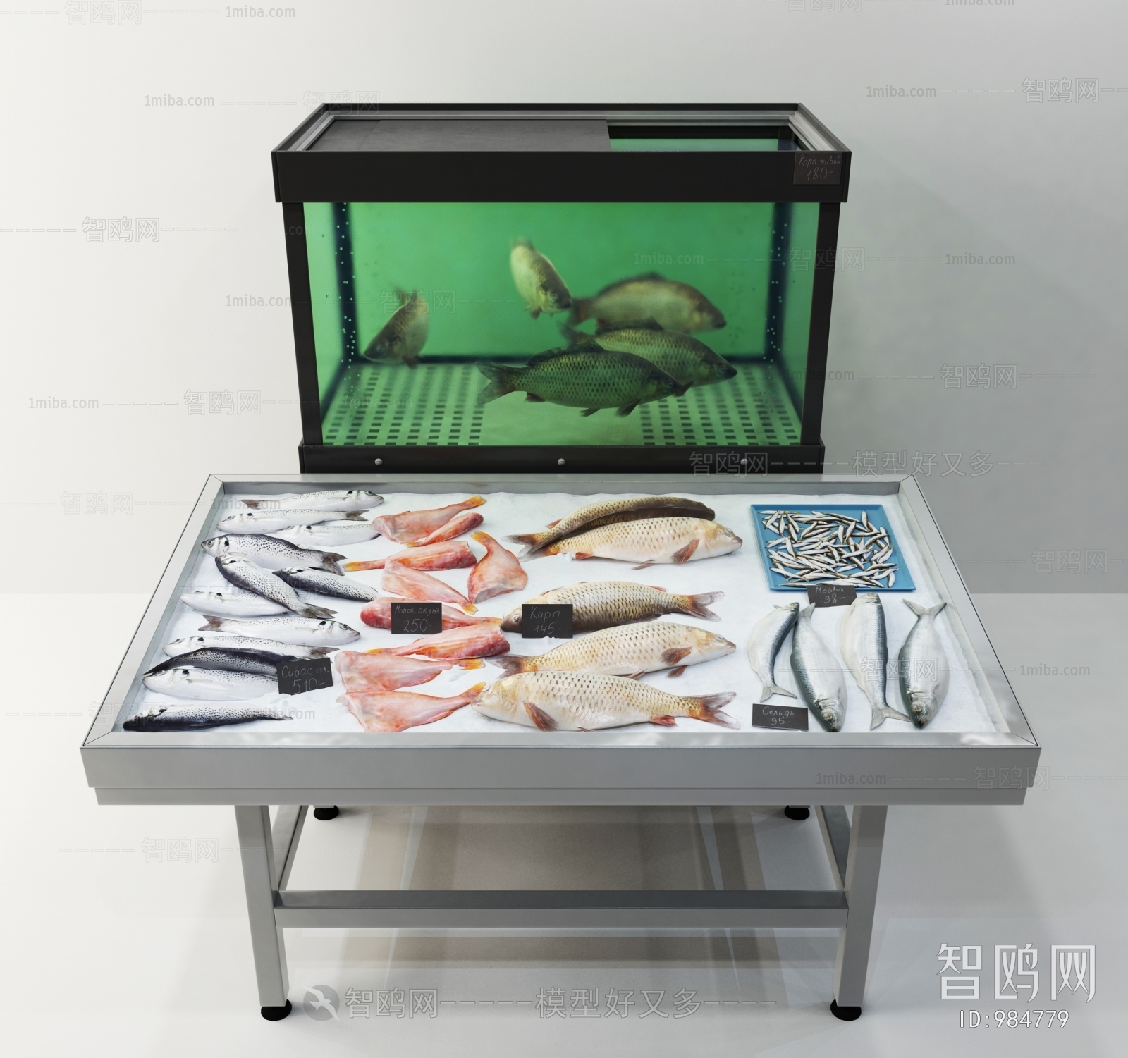 现代生鲜超市冷冻鱼货架3D模型下载