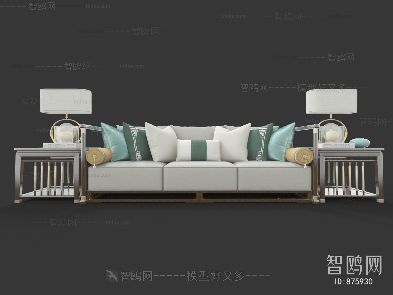 New Chinese Style Three-seat Sofa