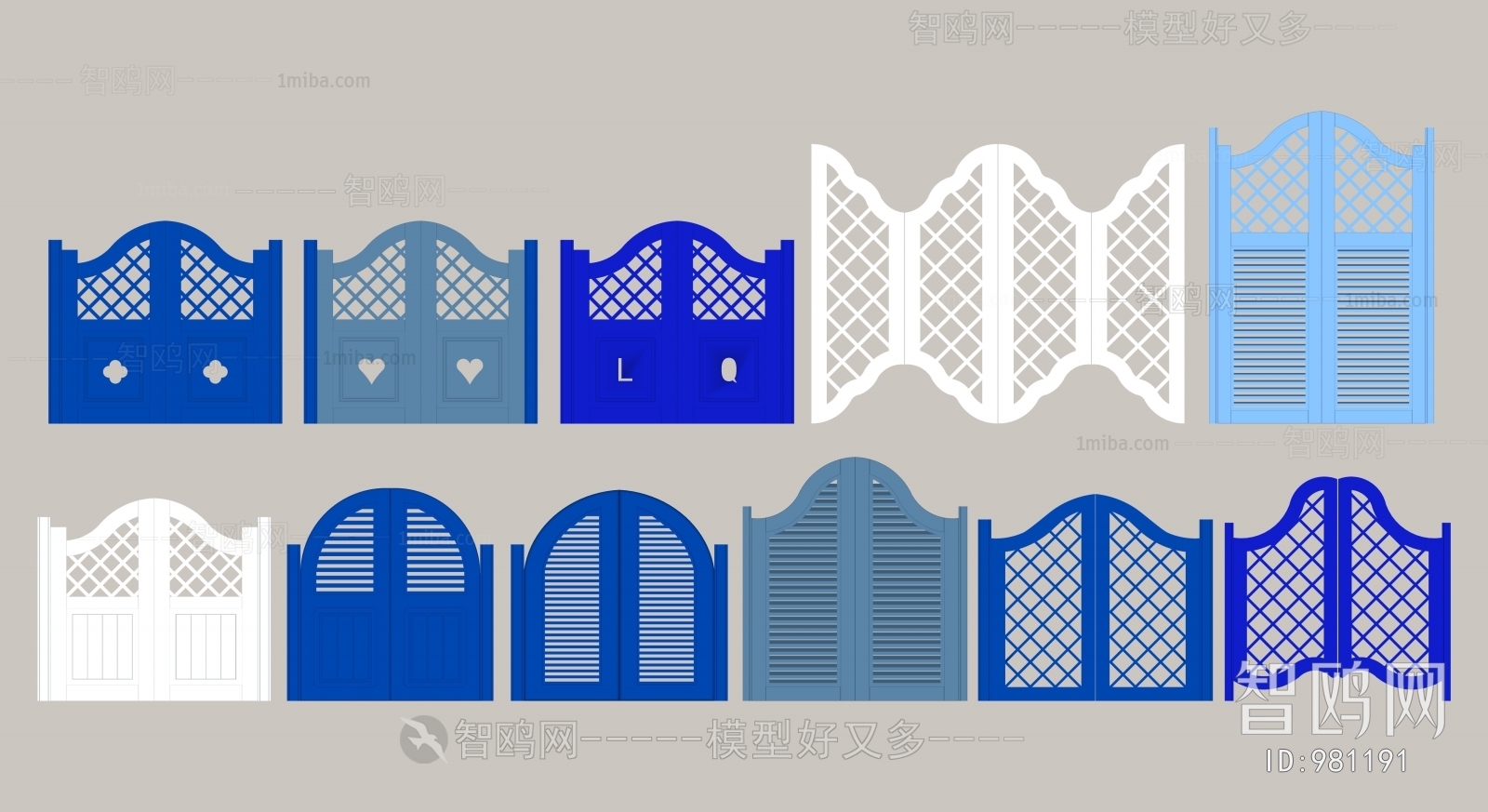 地中海实木格栅门组合