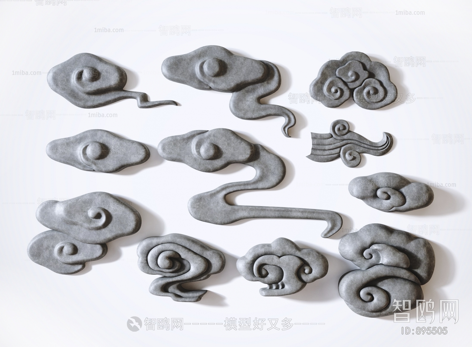 中式祥云浮雕雕花构件墙饰