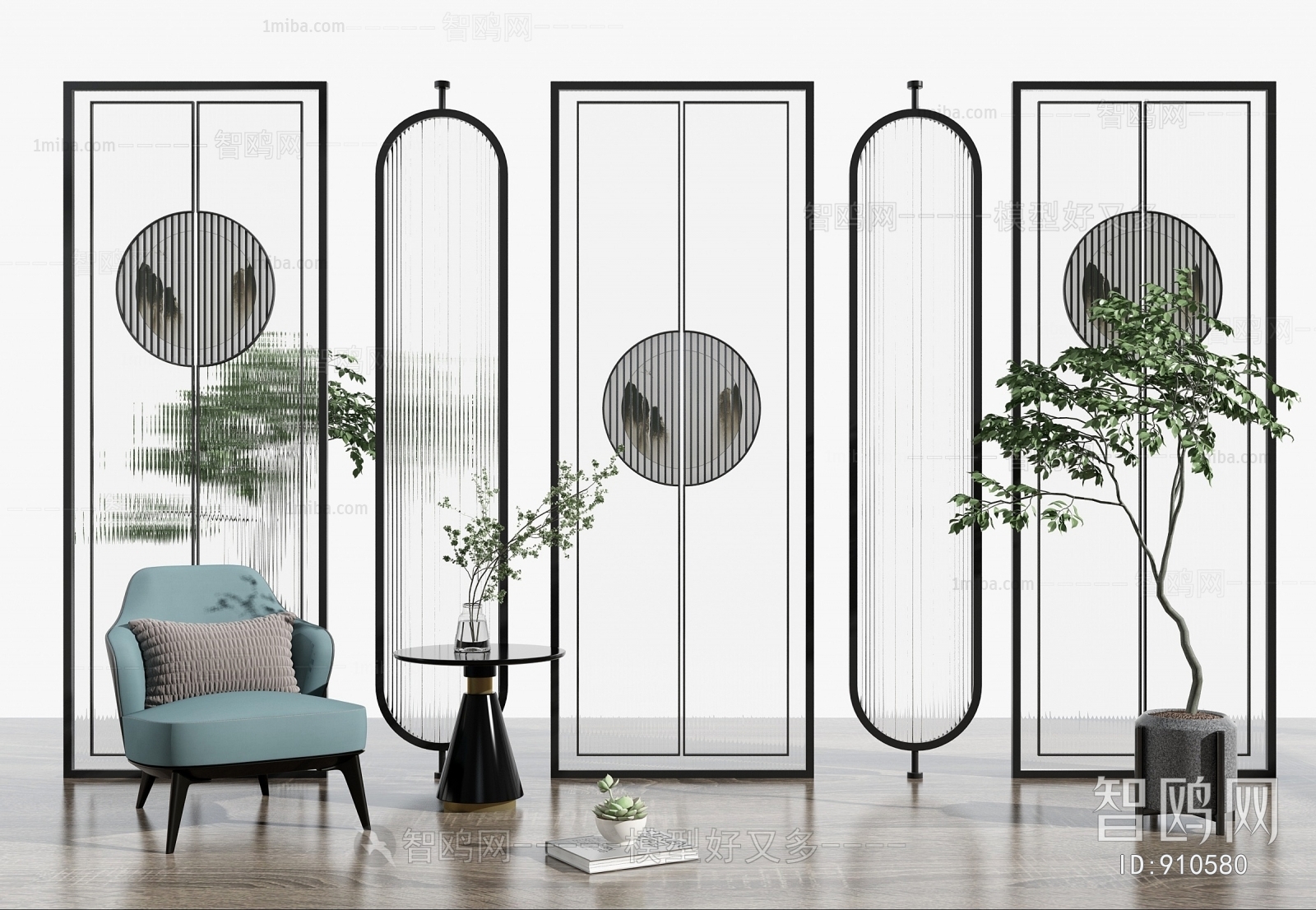 New Chinese Style Glass Screen Partition