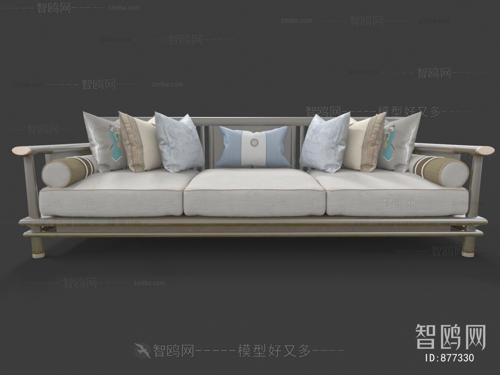 New Chinese Style Three-seat Sofa