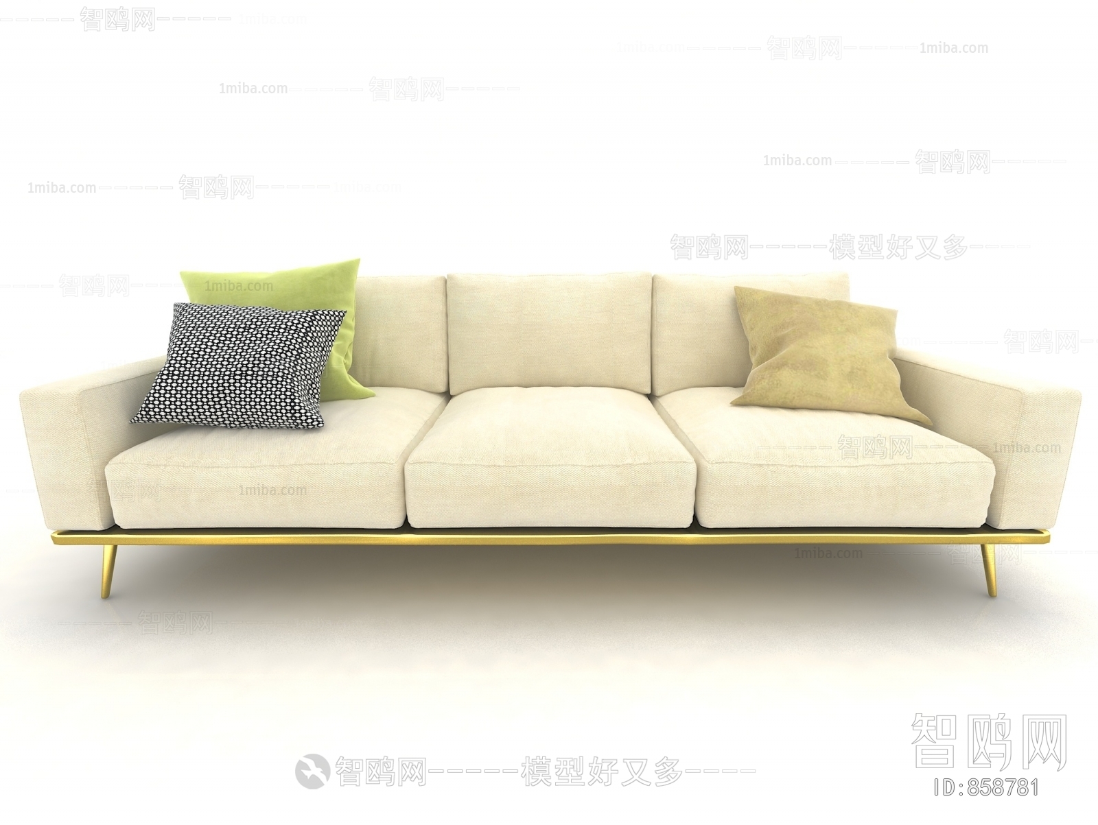 New Chinese Style Three-seat Sofa