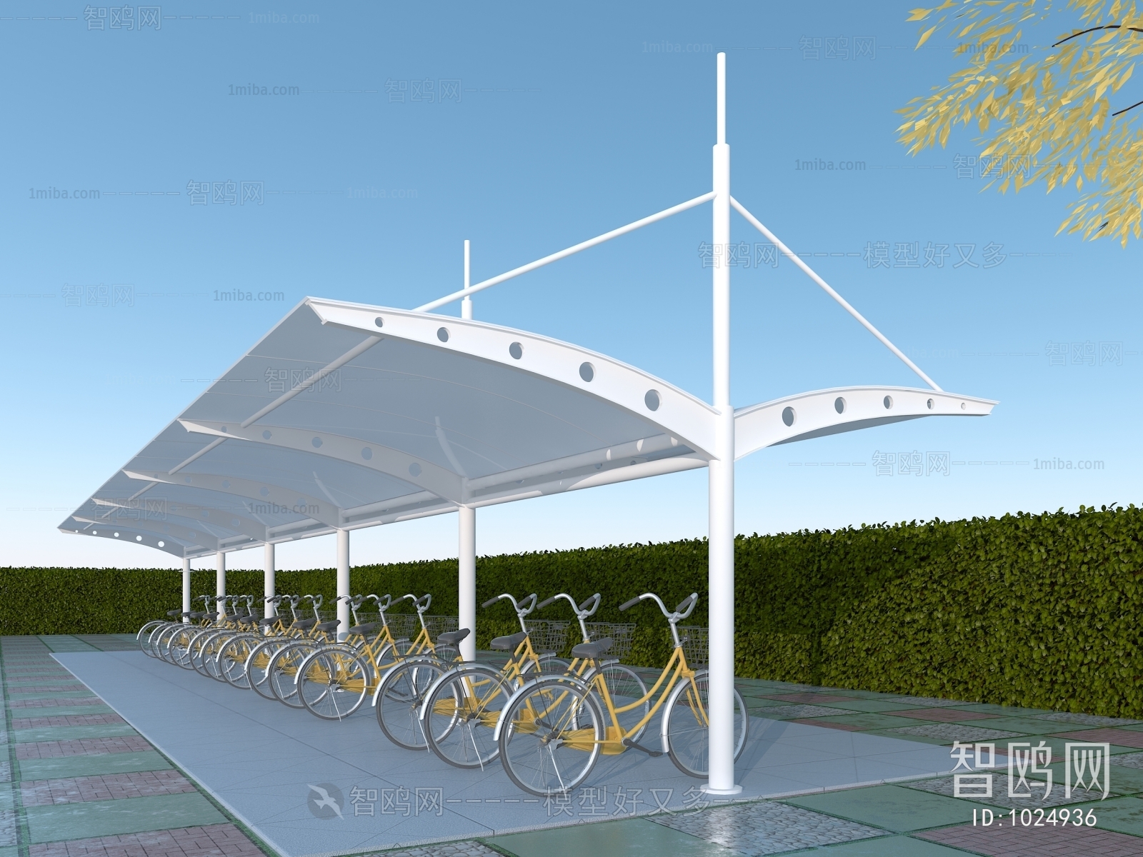 现代膜结构停车棚自行车