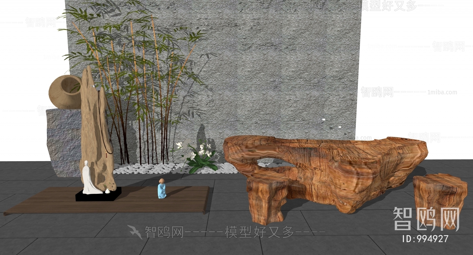 中式根雕茶桌椅竹子根雕景观摆件