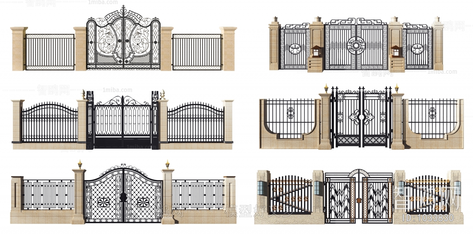 欧式铁艺大门围墙组合