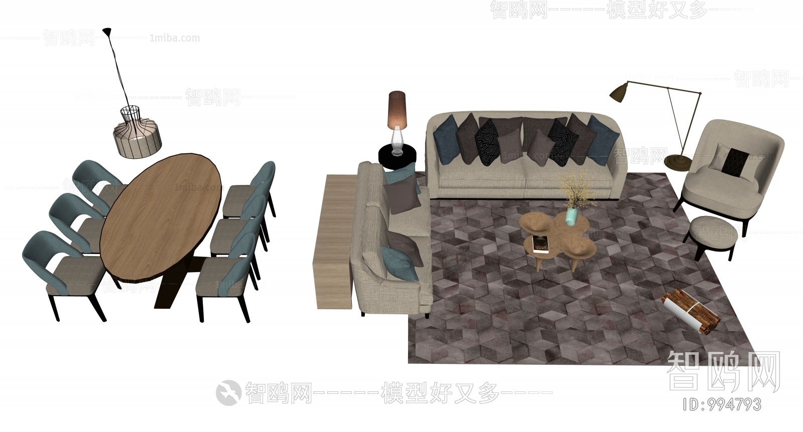现代组合沙发茶几餐桌椅
