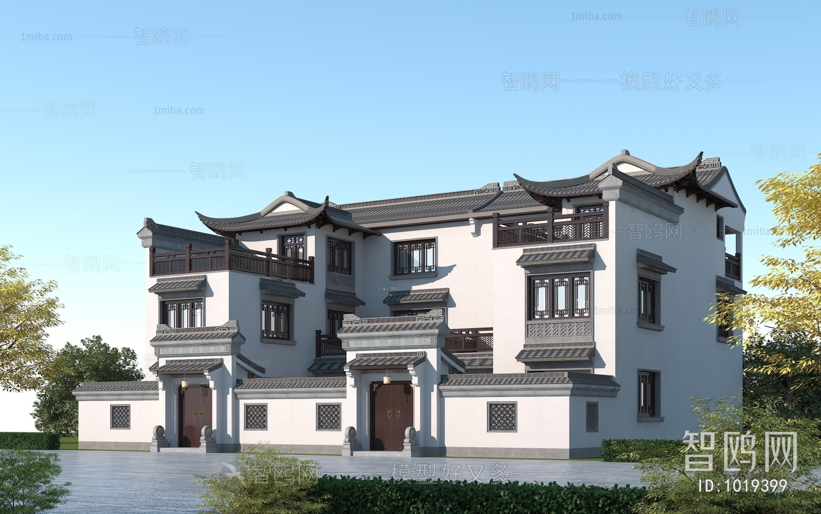 中式双拼别墅外观