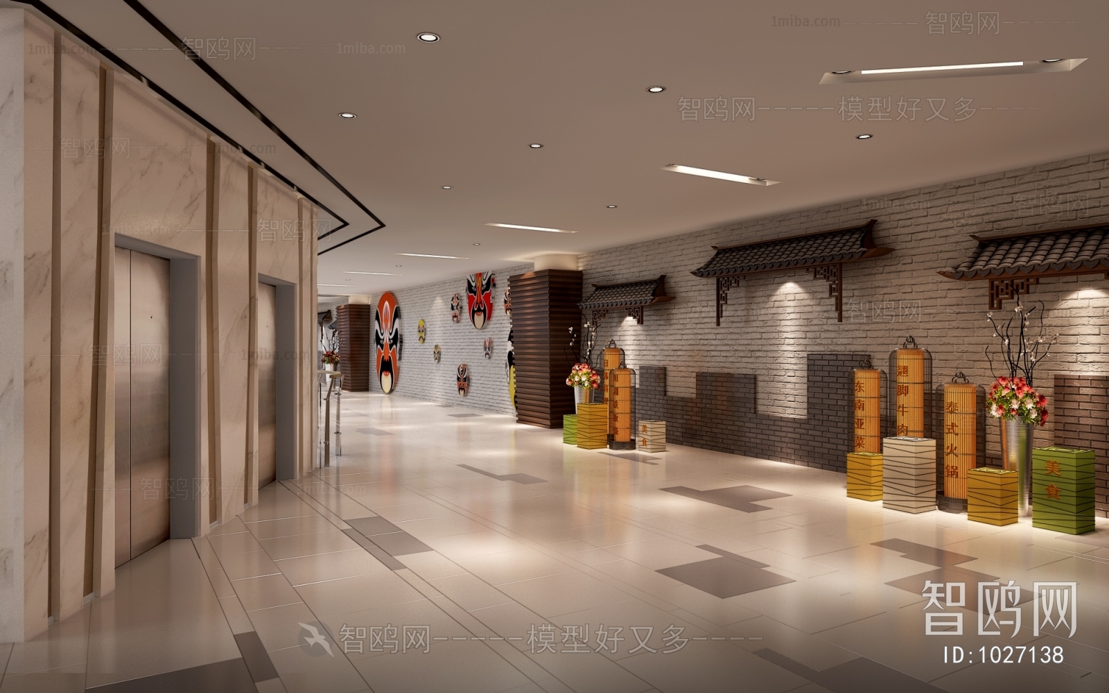 新中式商场电梯厅
