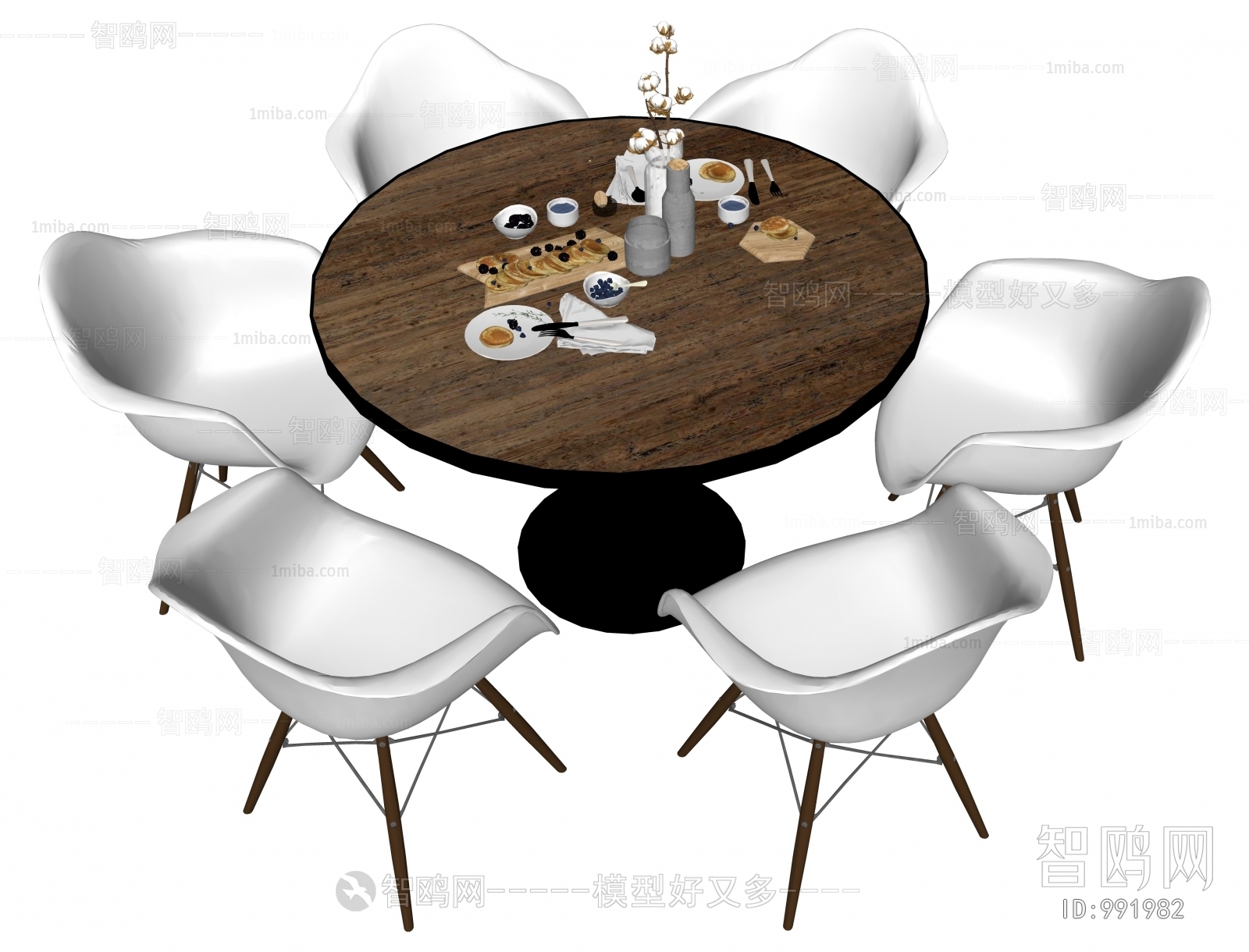 工业风圆形餐桌椅组合