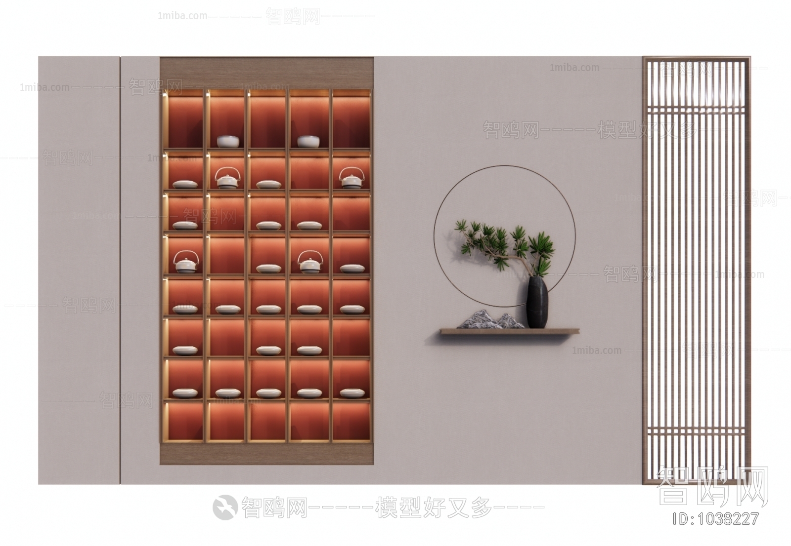 新中式茶室装饰架背景墙