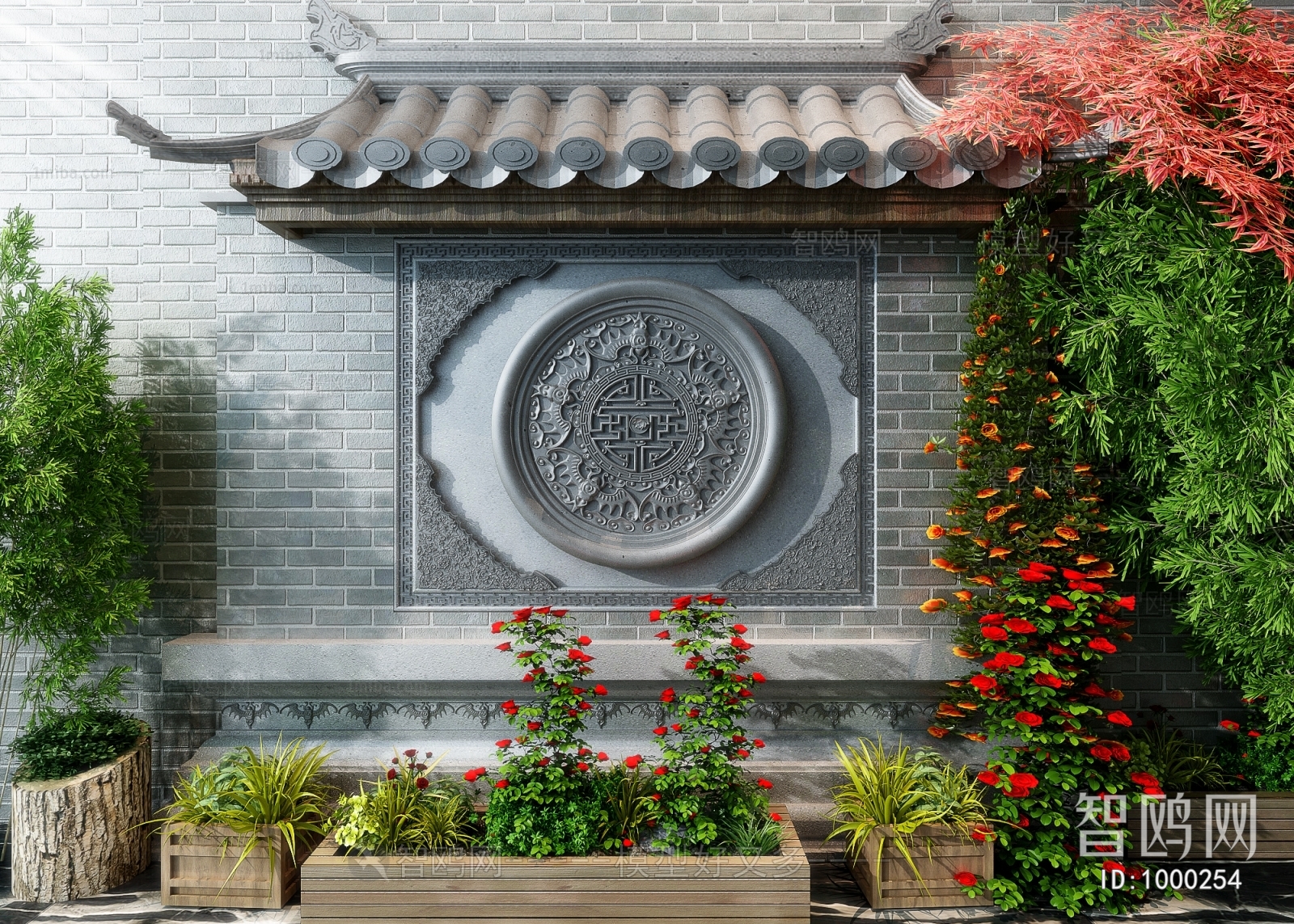 中式马头墙 盆栽 园艺小品