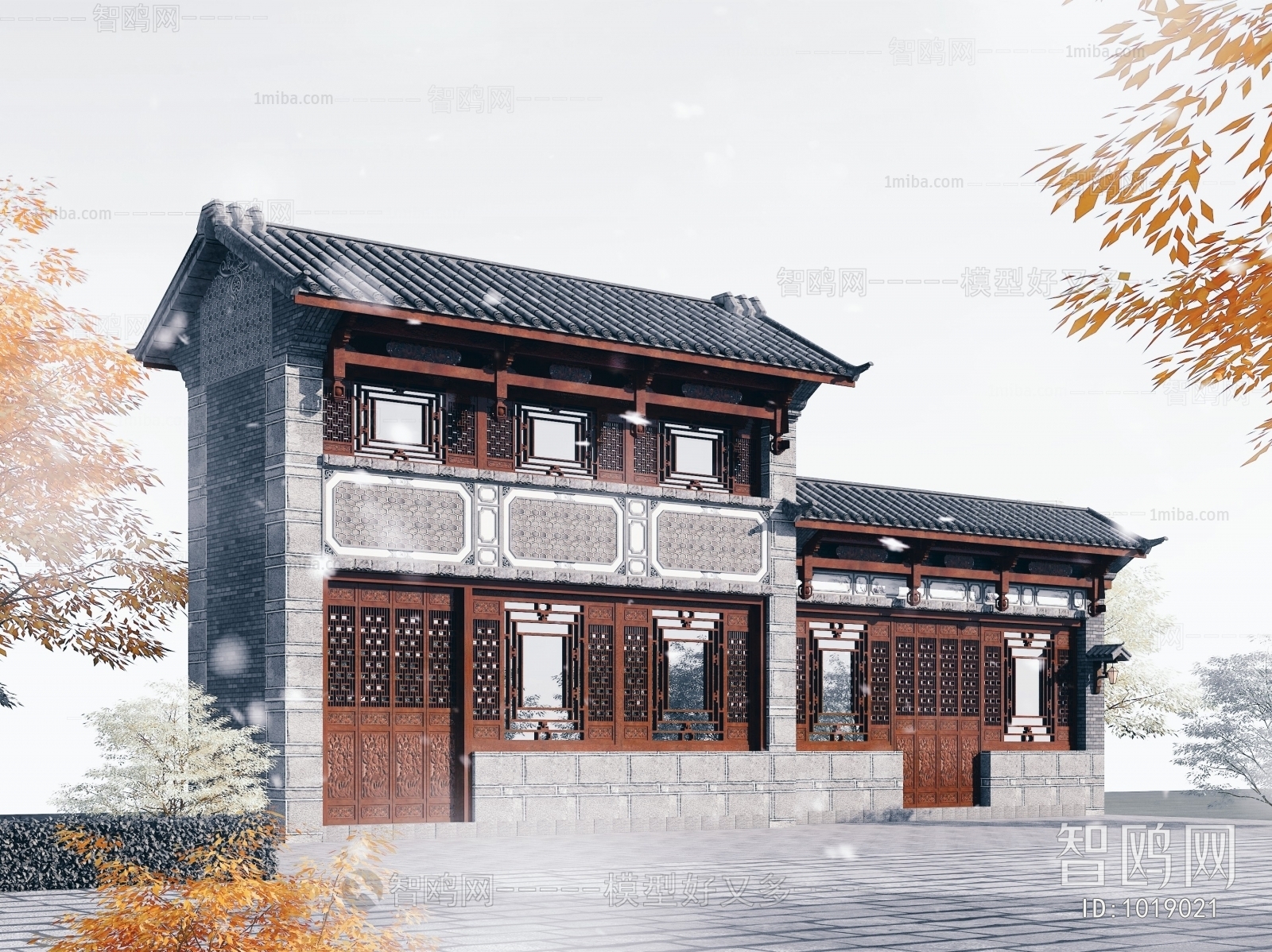 新中式青瓦白墙青砖古建筑