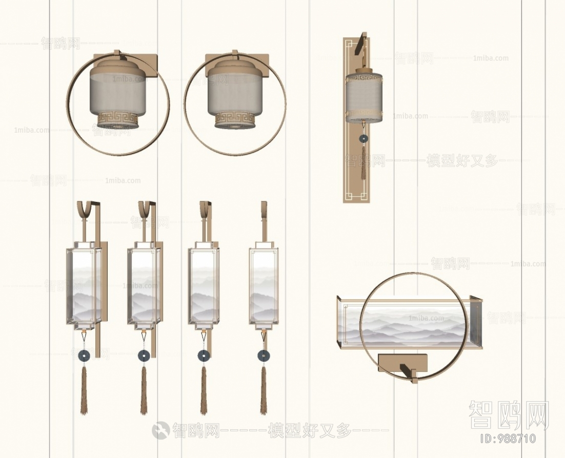 新中式轻奢金属壁灯组合