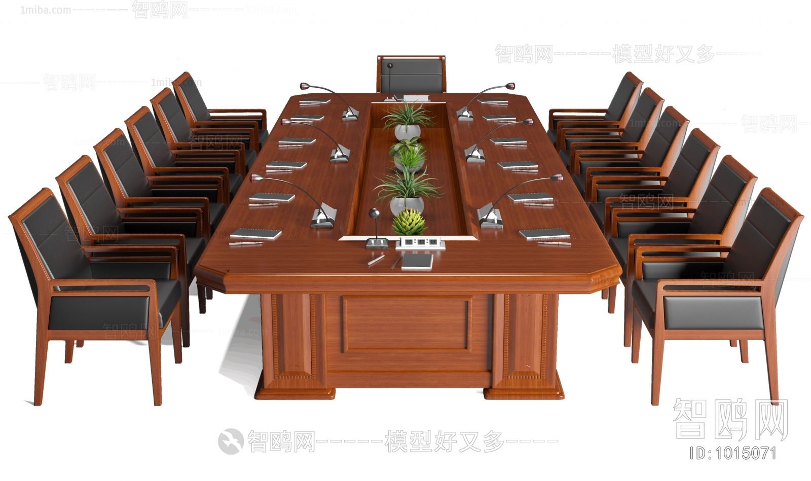中式实木会议桌椅组合
