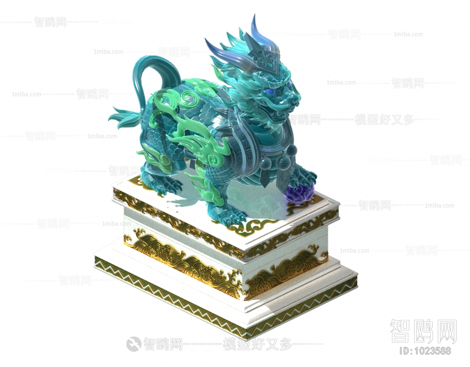 中式玉麒麟雕塑摆件