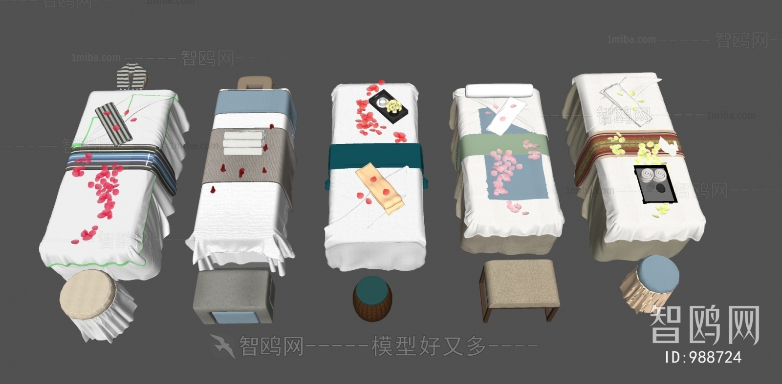 新中式美容护理床按摩床凳子组合
