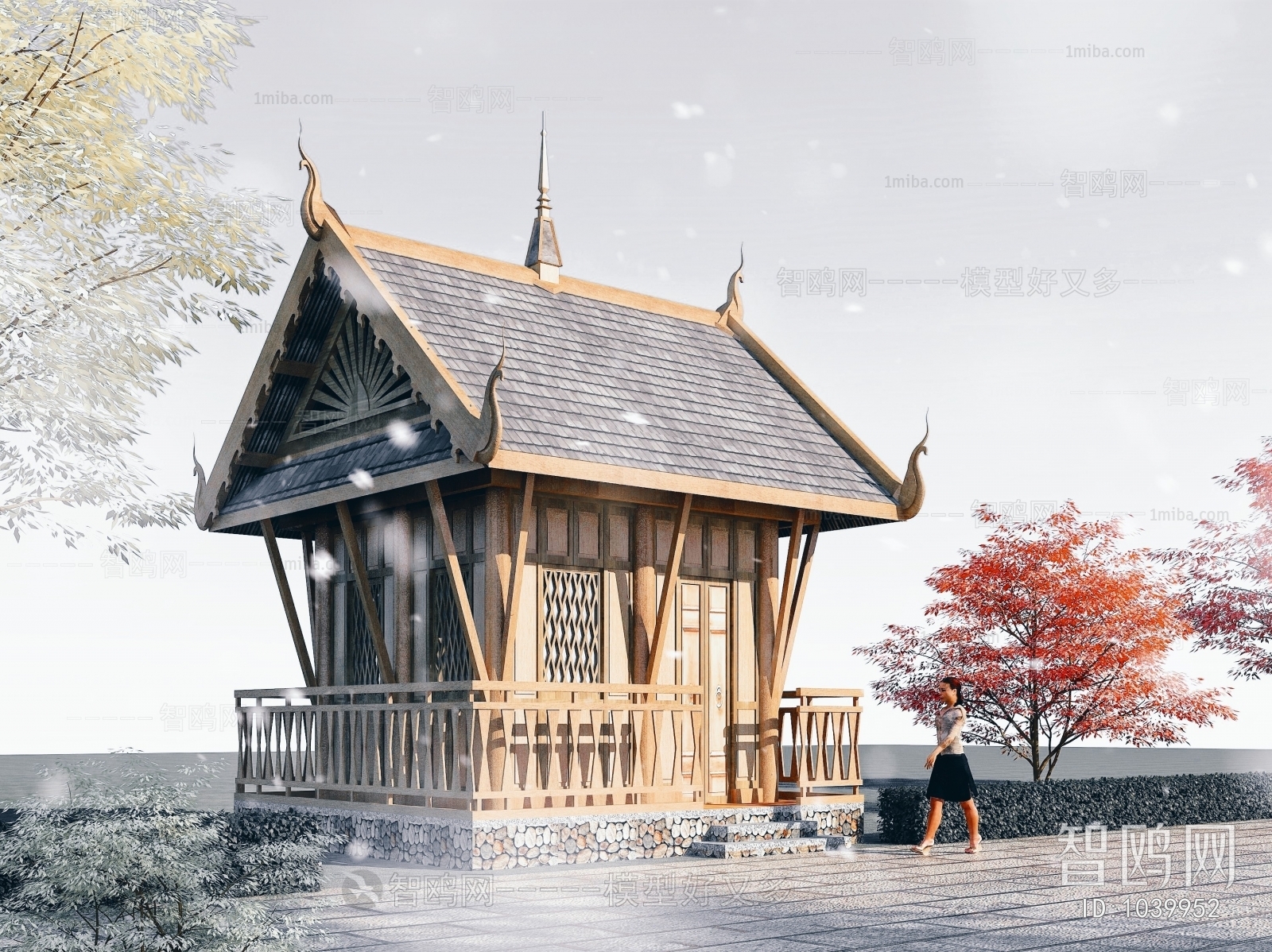 东南亚木结构双坡顶房屋客栈