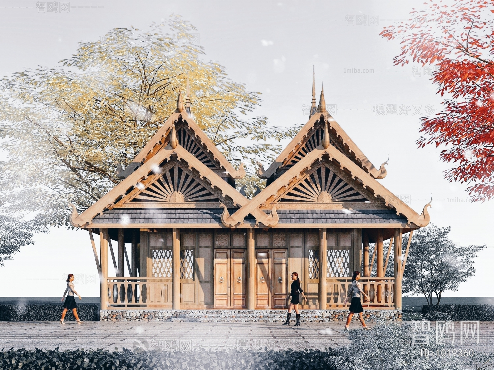 东南亚傣族木结构民居建筑外观
