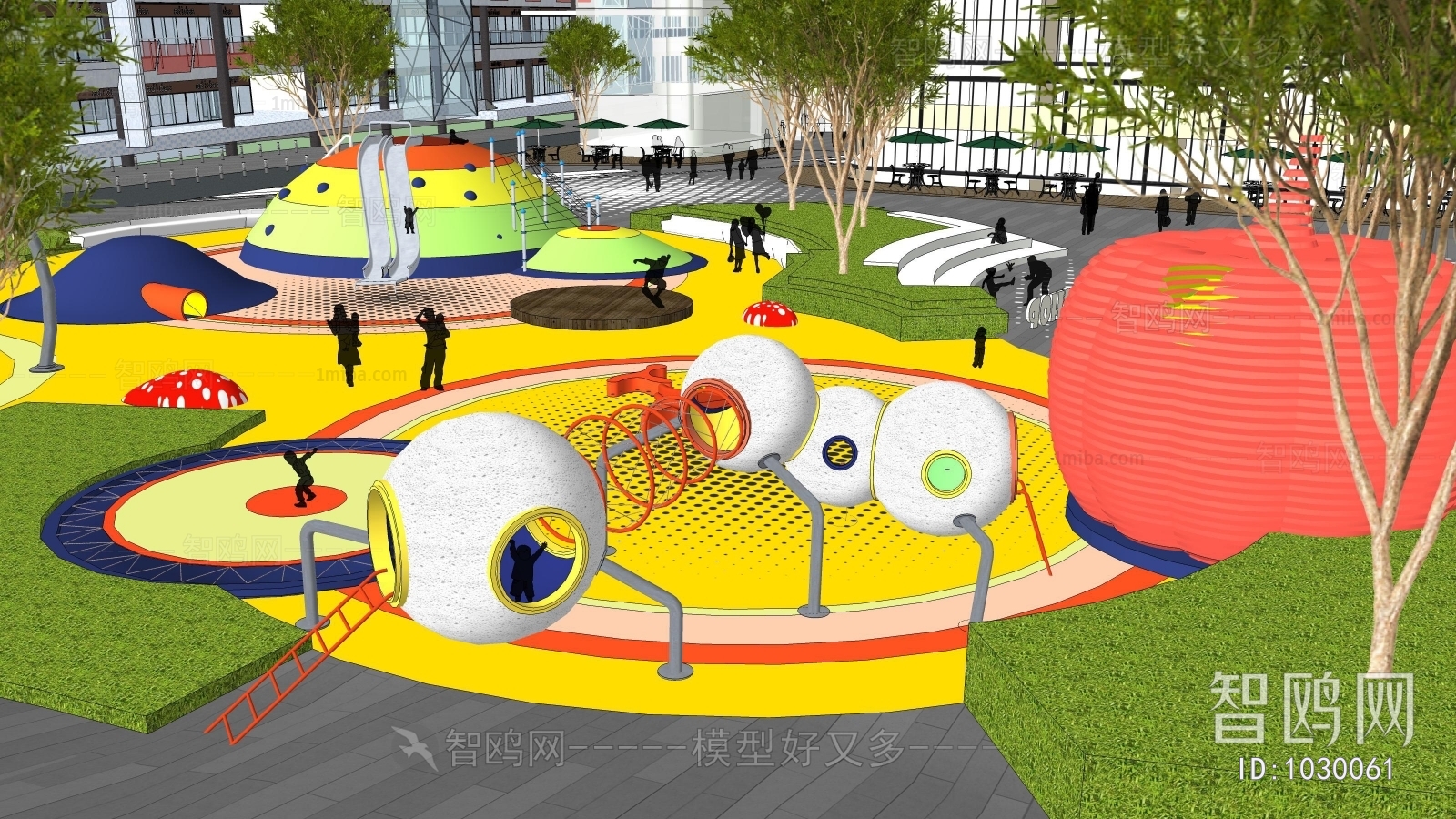 现代公园景观广场游乐设施小品3D模型下载