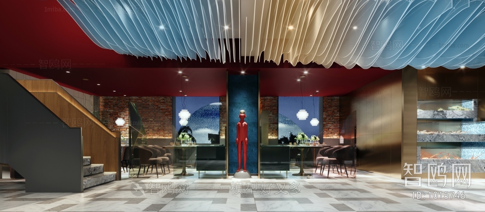 现代海鲜 网红餐厅3D模型下载