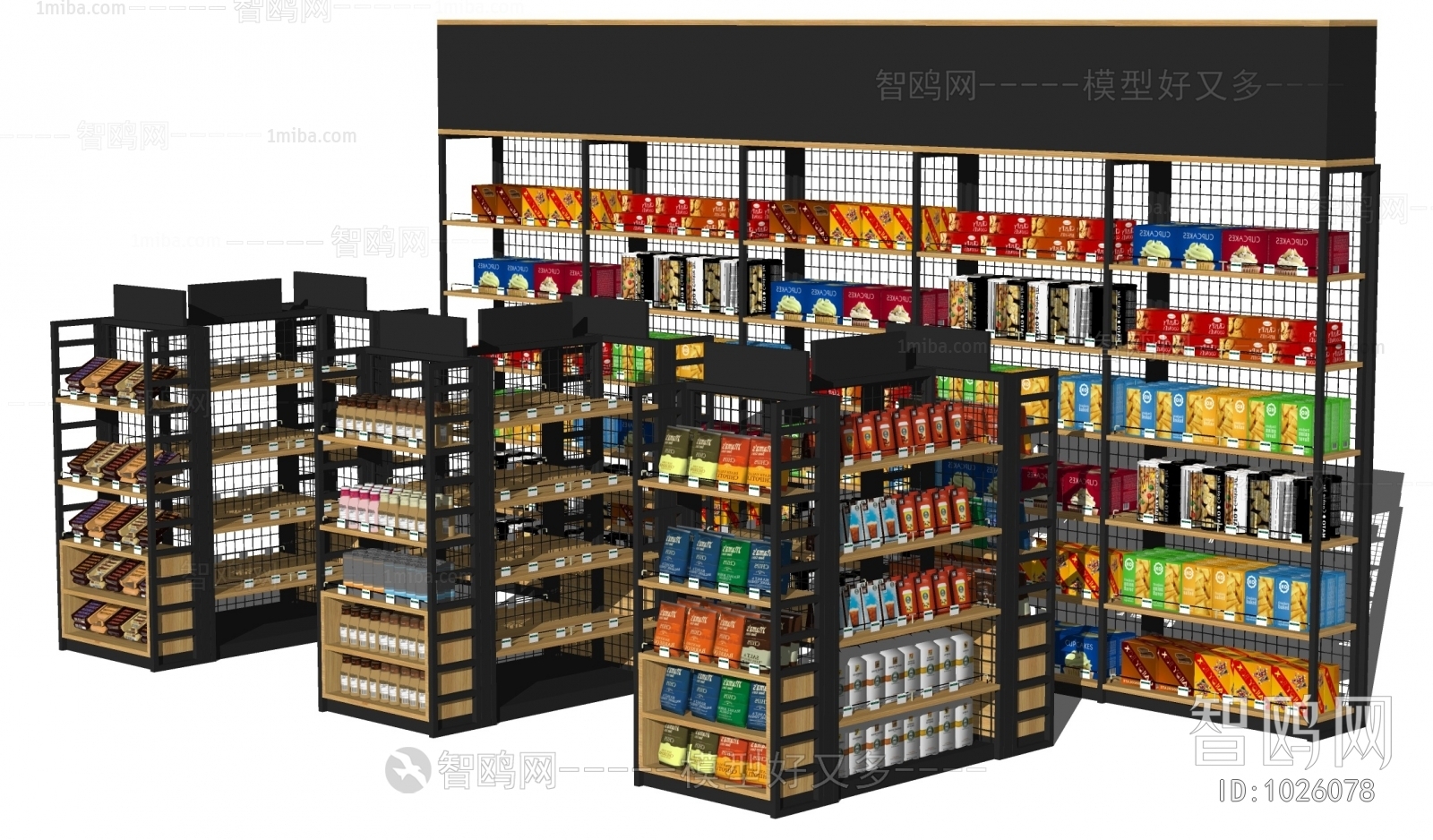 现代超市货架、零食展示架组合