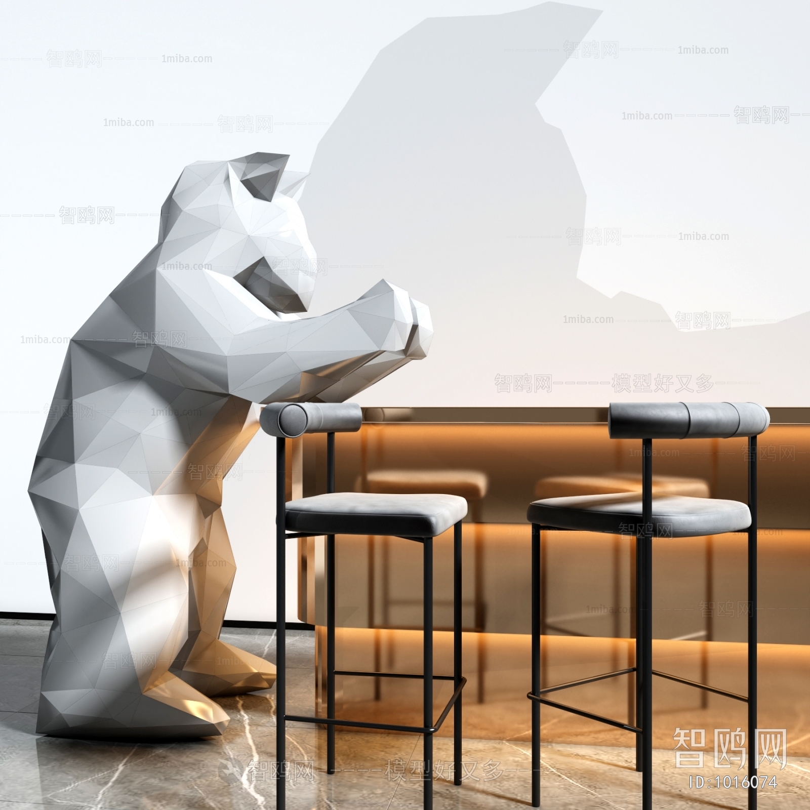 现代白熊雕塑吧台椅组合