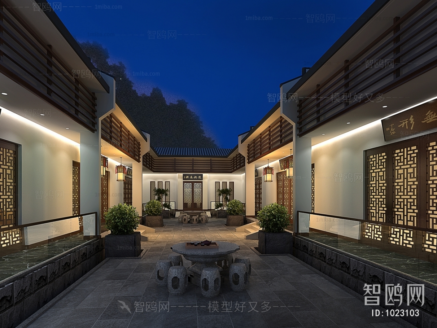 新中式别墅外观园林景观