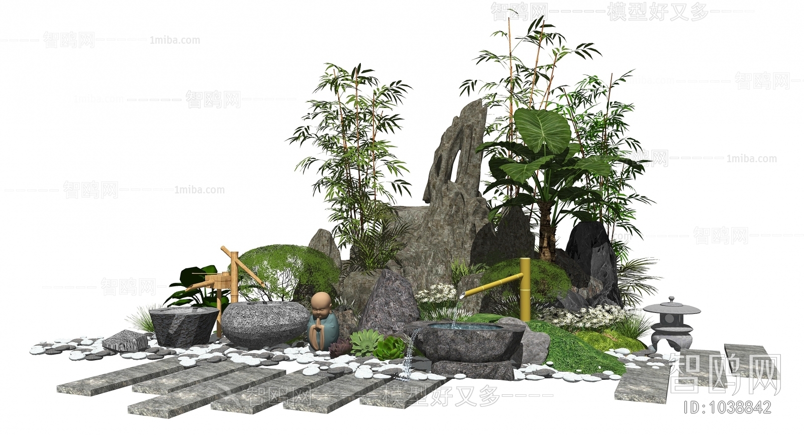 新中式景观小品假山、石头3D模型下载