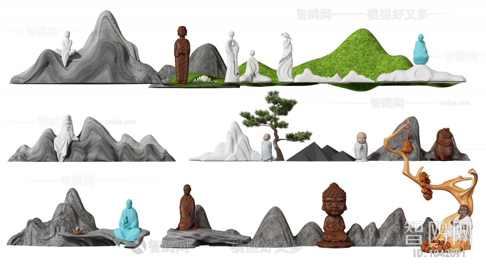 日式假山山水小和尚雕塑园艺小品