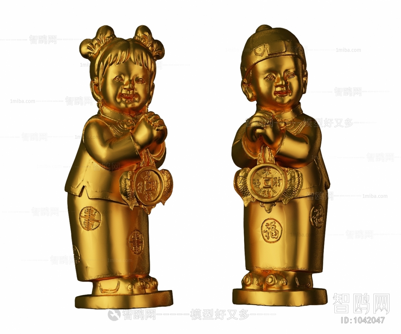 中式金童玉女雕塑摆件
