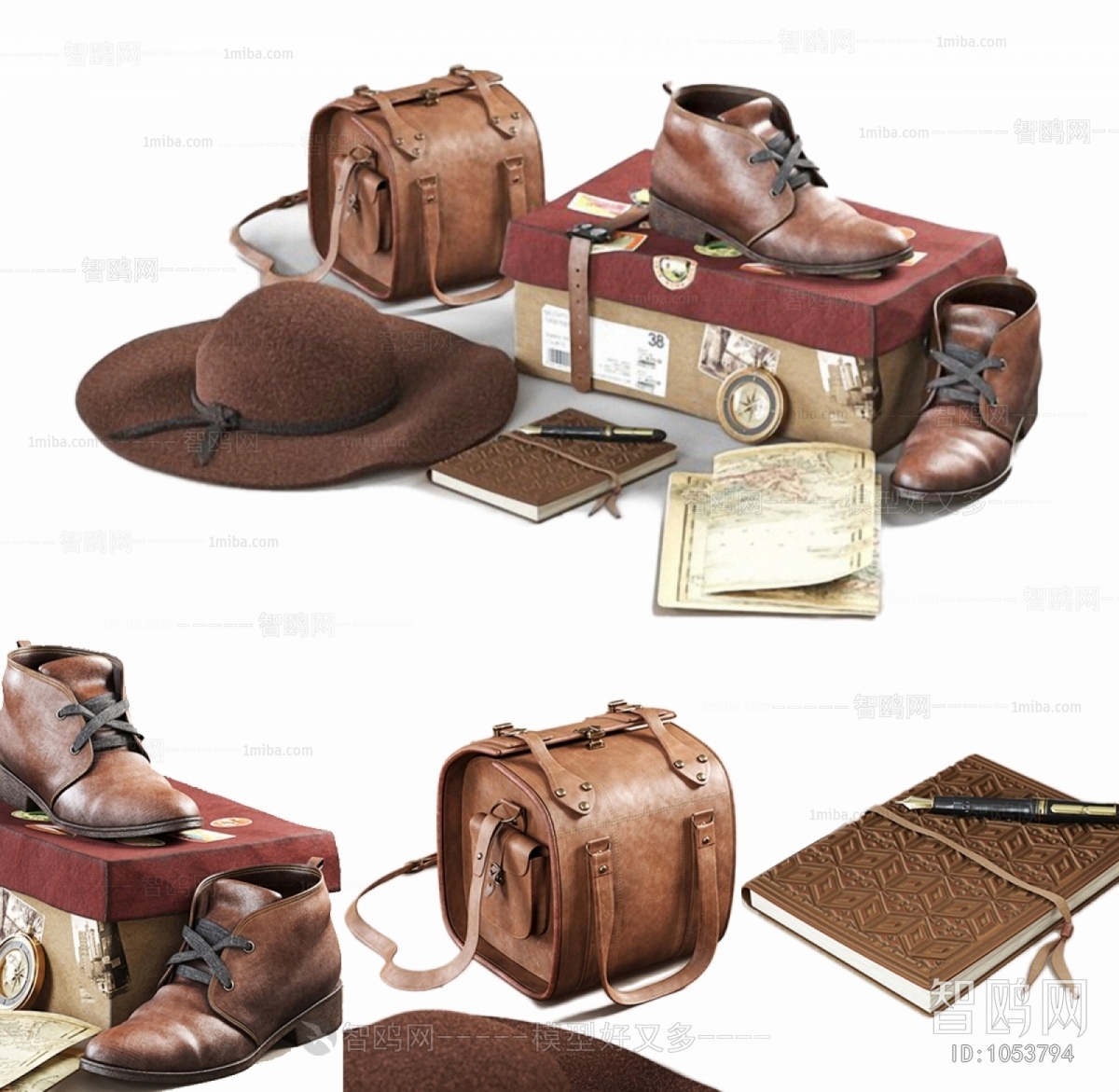 新古典复古皮鞋，鞋盒子，皮包，帽子，笔记本