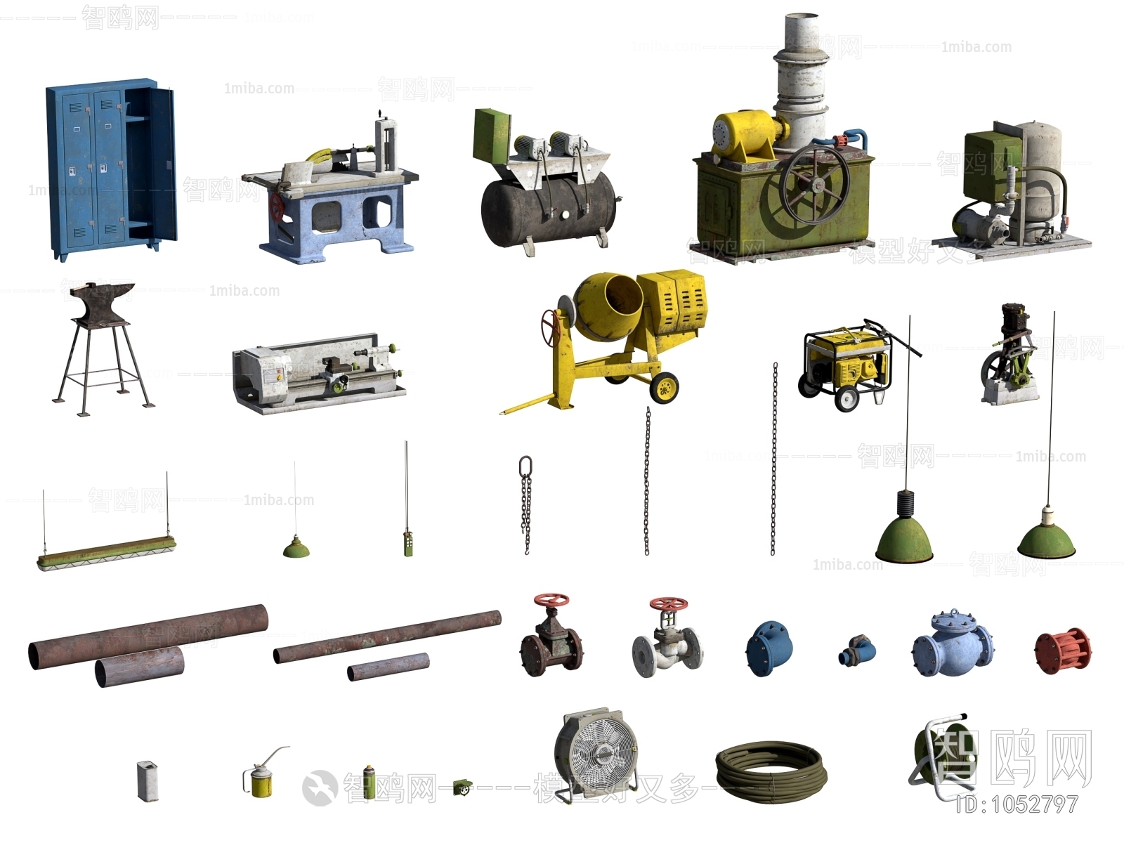 现代工业器材矿灯，风扇，铁链，搅拌机