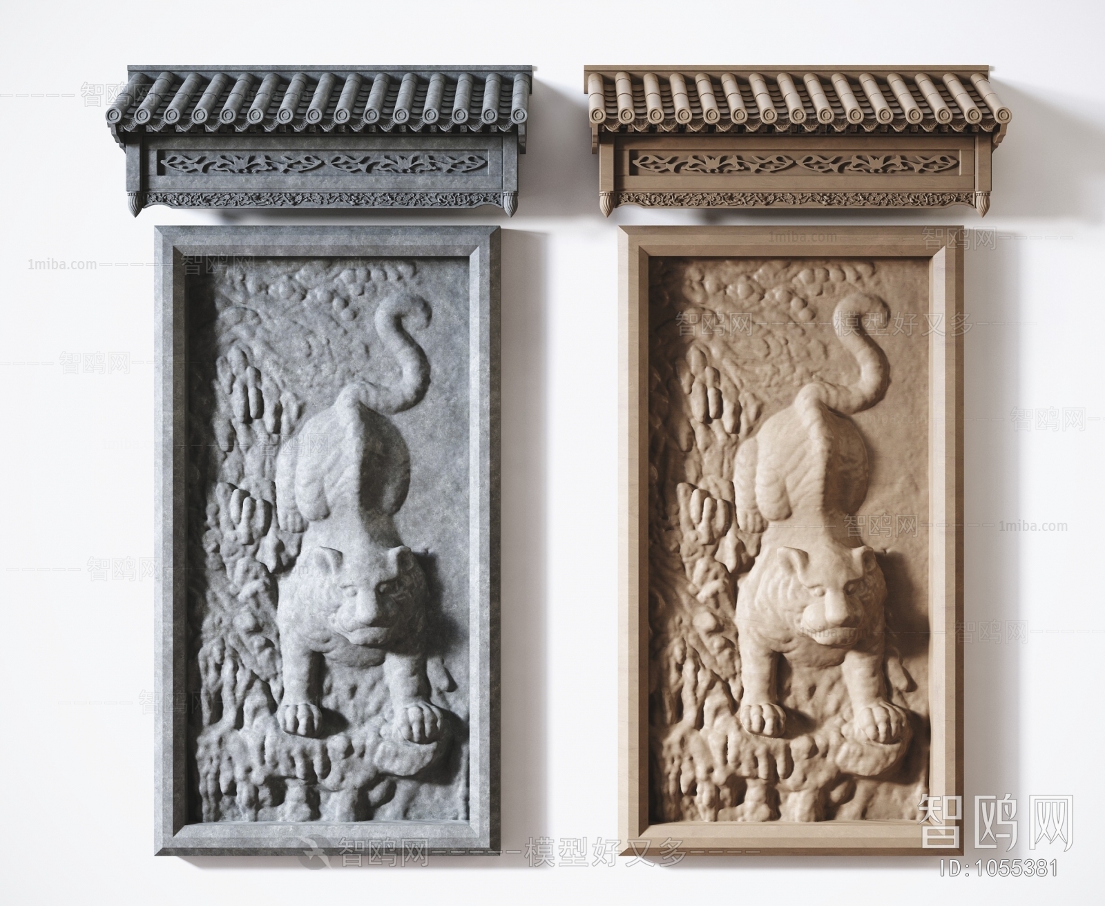 中式老虎浮雕门头构件组合
