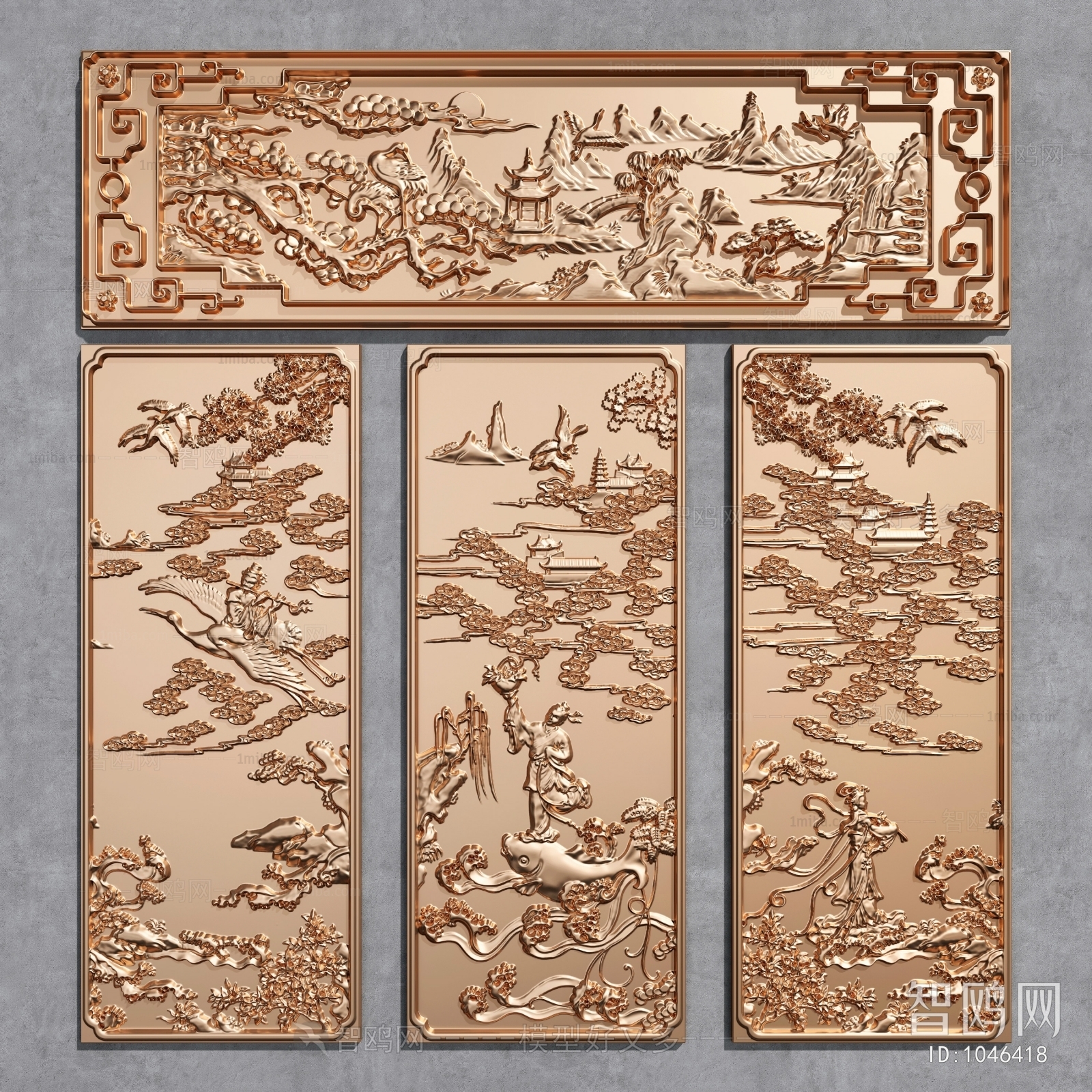 新中式仙界风景人物铜质浮雕