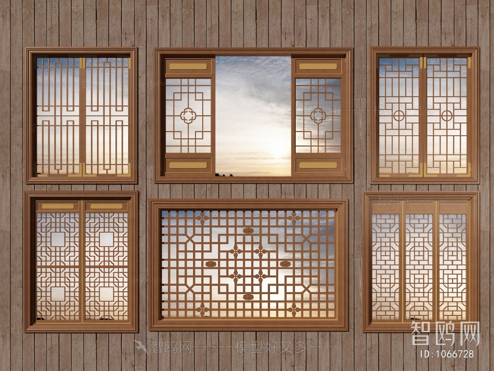 中式镂空木质仿古花窗