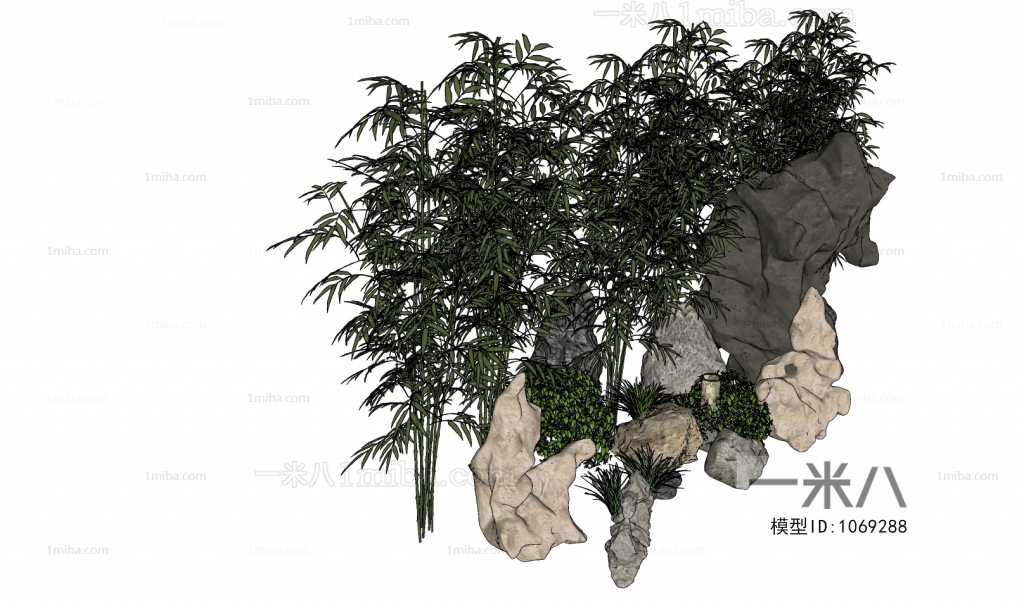 中式竹子景观石头