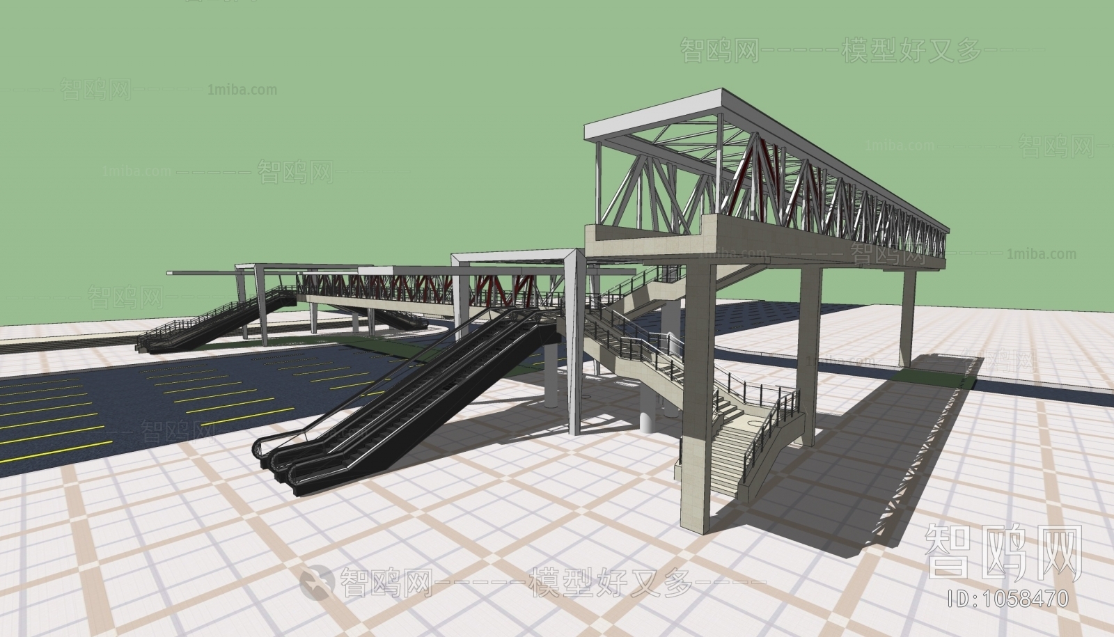 现代过街人行天桥3d模型下载