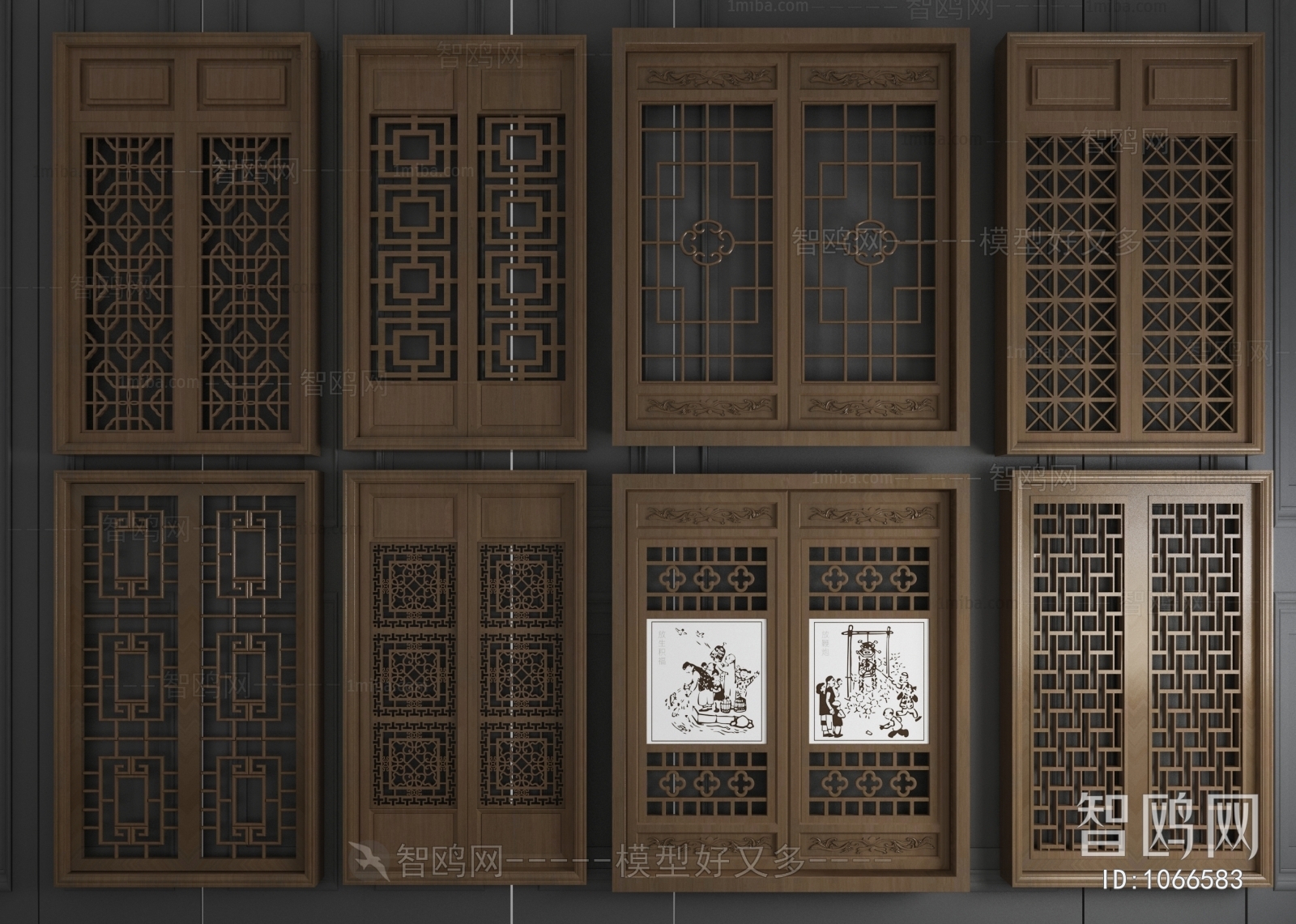 新中式实木花格雕花窗户