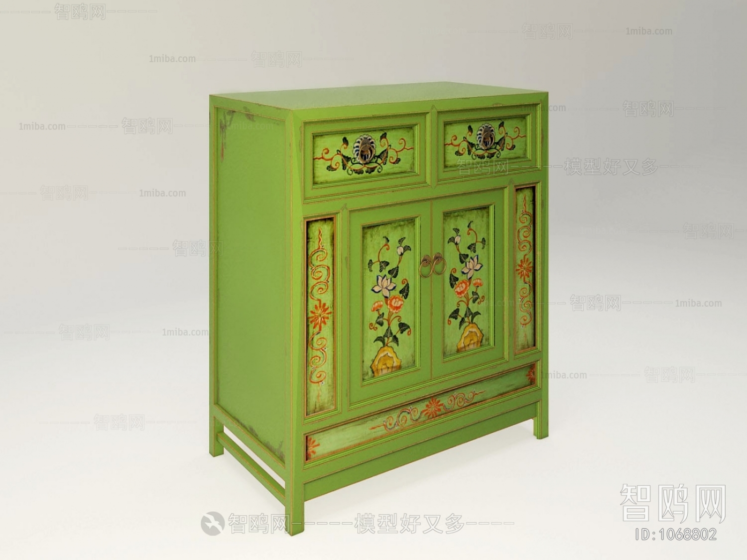 中式绿色矮柜子