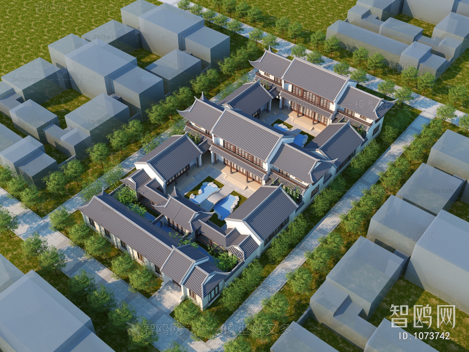 New Chinese Style Architectural Bird's-eye View Planning