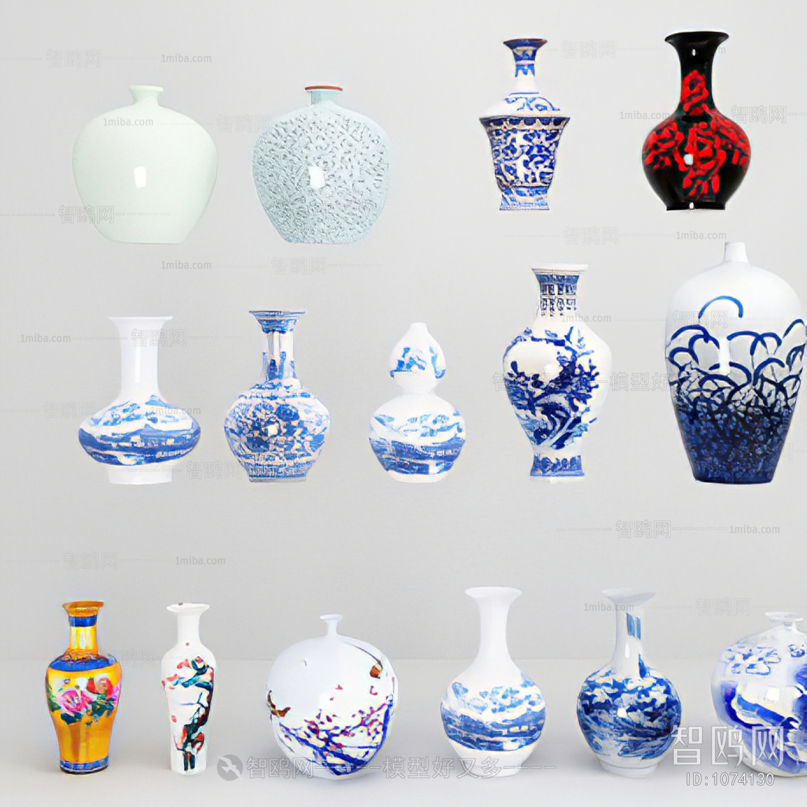 中式青花瓷器陶罐摆件
