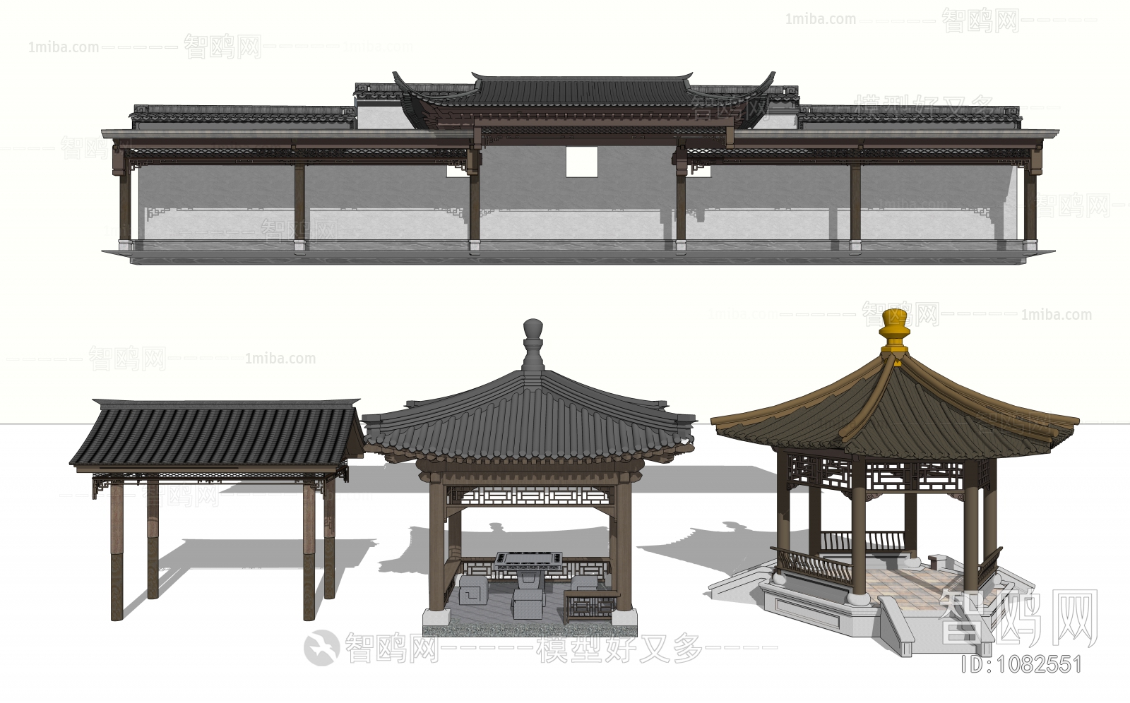 中式古建凉亭组合