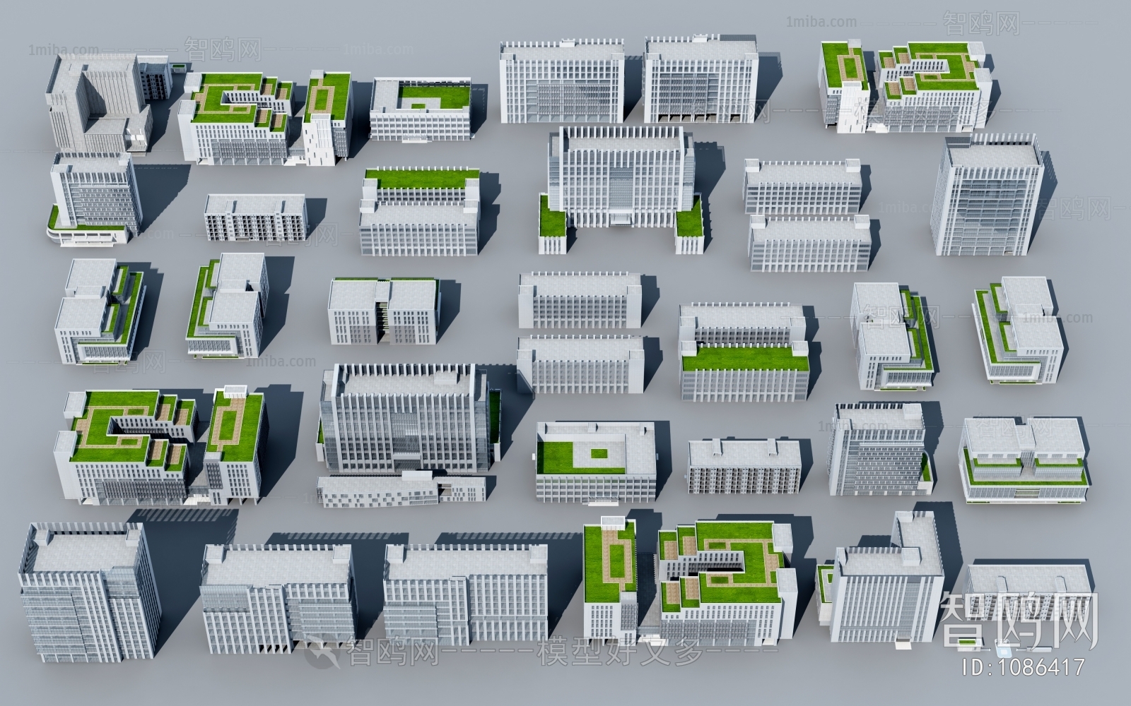 现代办公楼建筑外观组合3D模型下载