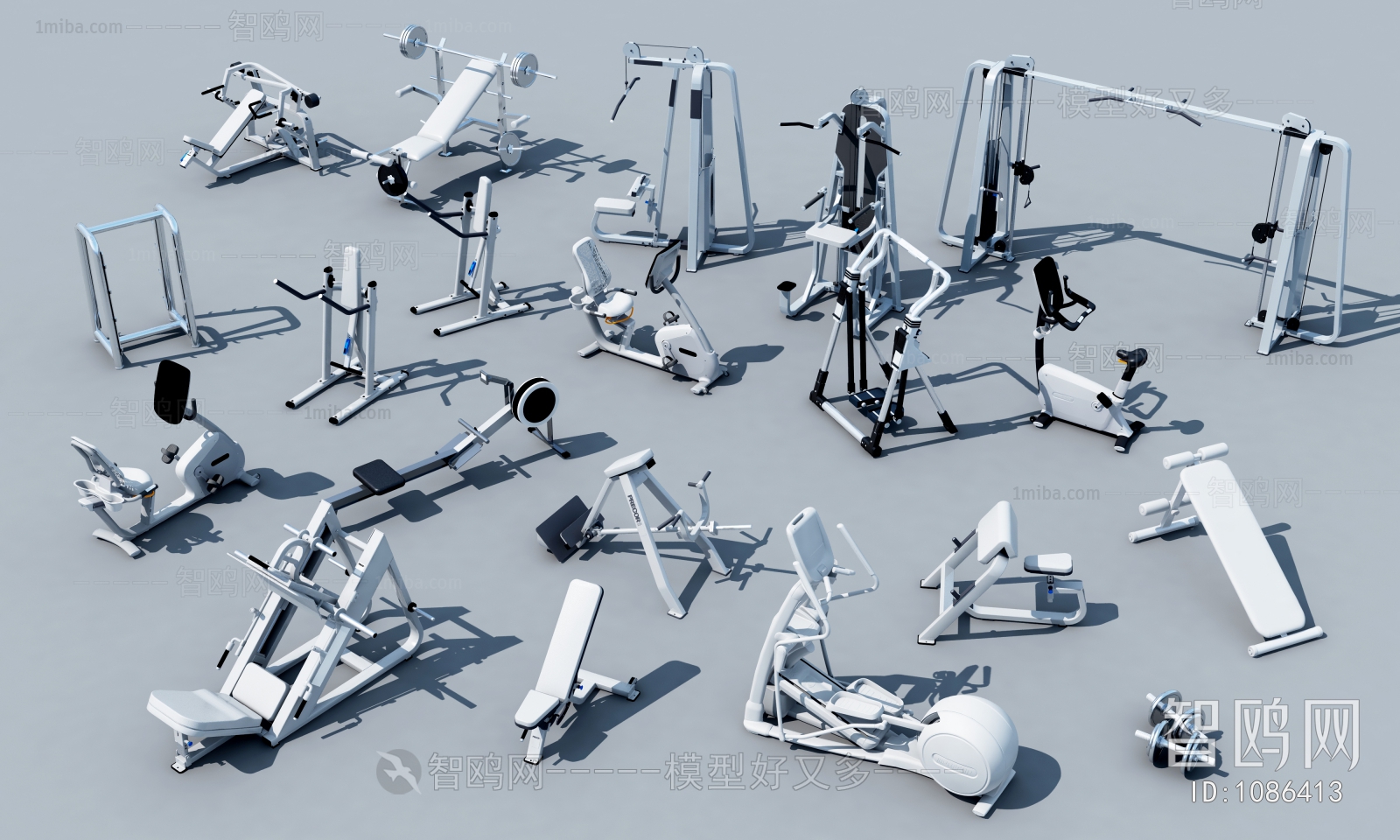 现代健身器材组合3D模型下载