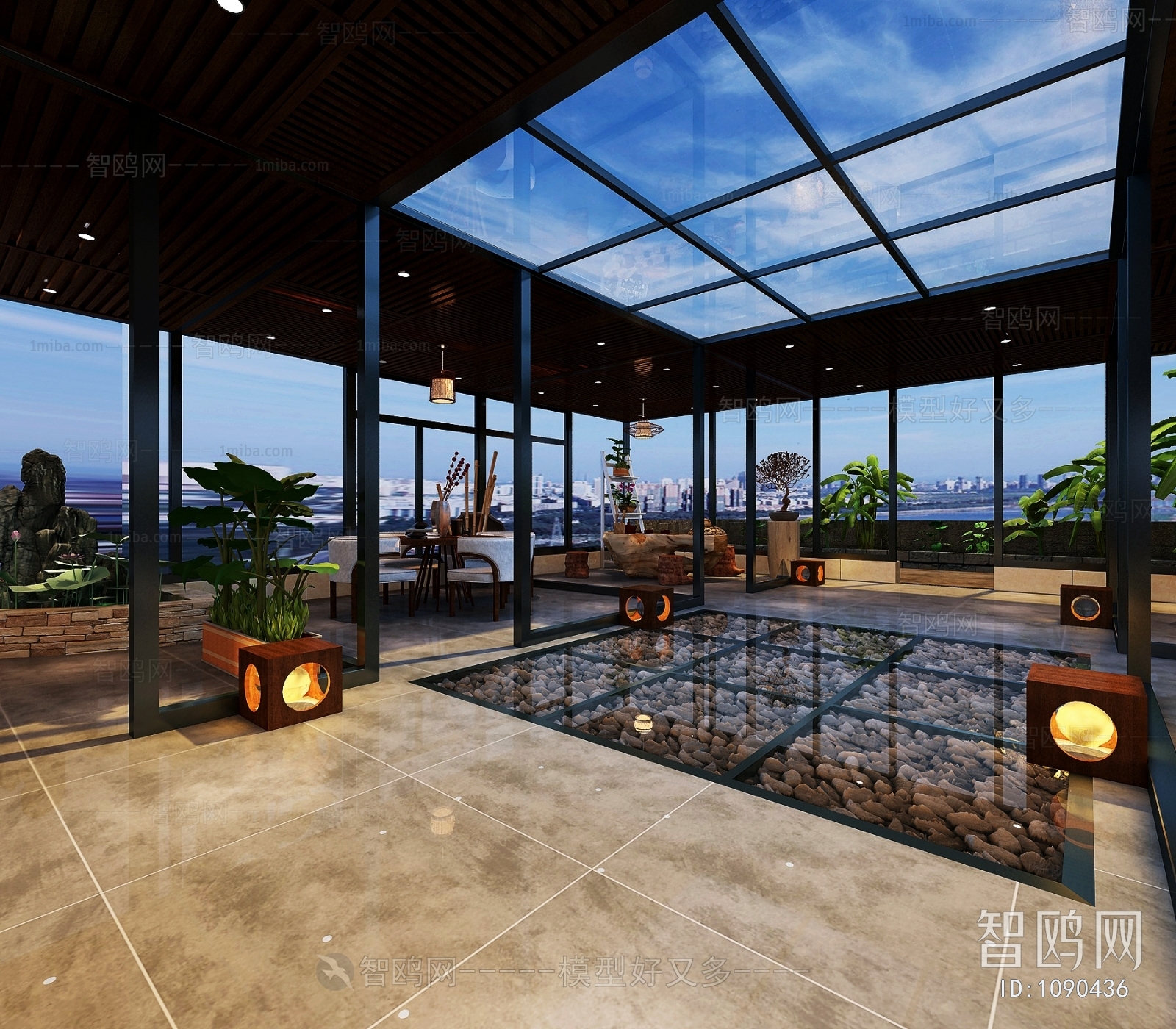 New Chinese Style Glass Sun Room