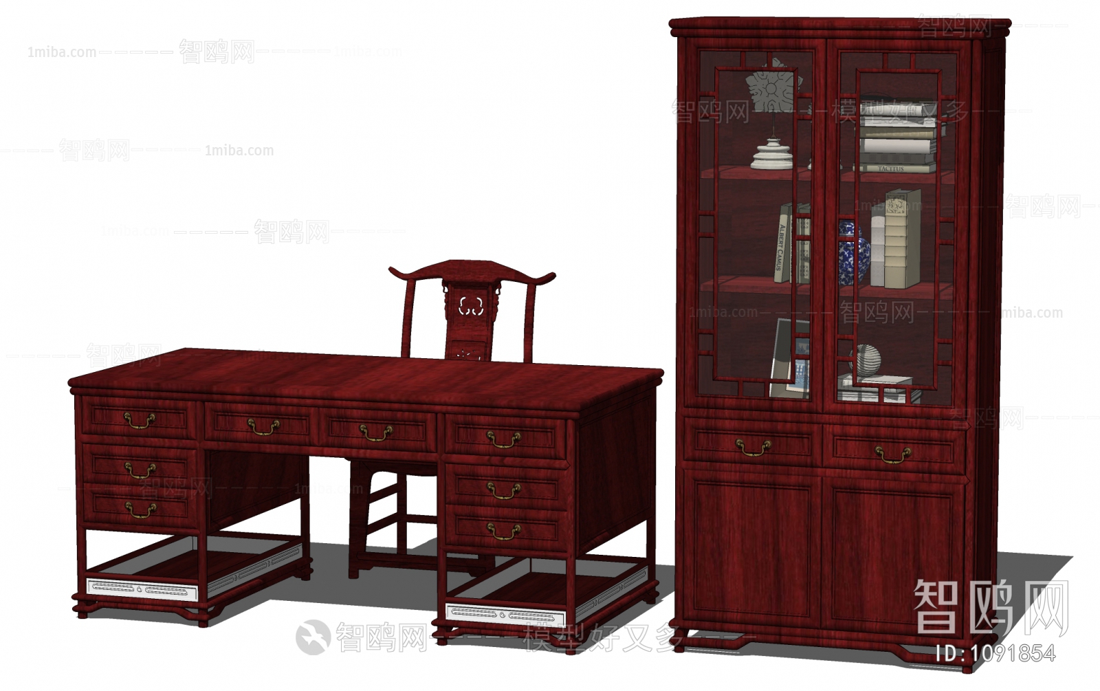 中式实木办公桌书柜