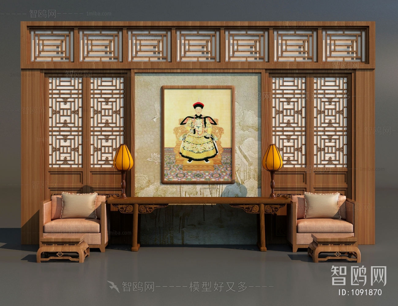 中式休闲桌椅背景墙